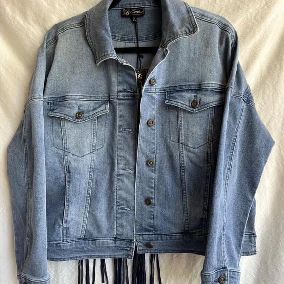 DG2 Womens Jean Jacket Size Small Country Western Tassel Star Small Side Slits - Picture 2 of 6
